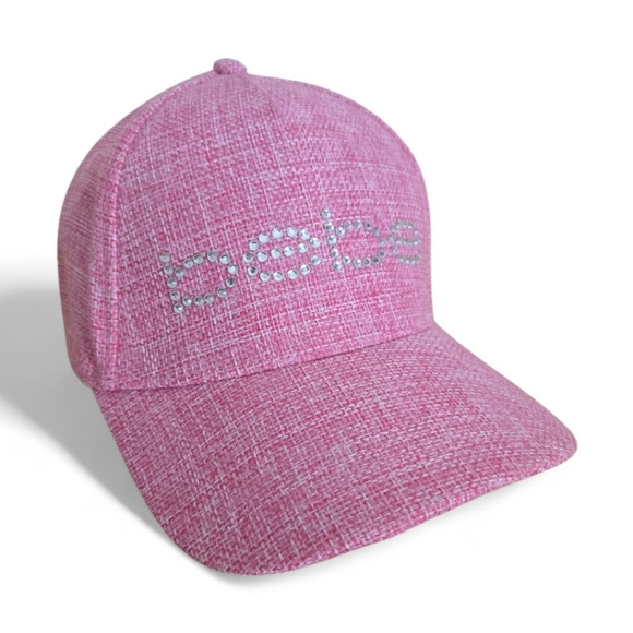 Bebe Rhinestone Logo Cap Pink NWOT One Size Adjustable - Picture 4 of 6